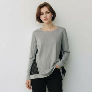 KENSIE L Gray Knit Top Black Lace Detail Sides R $79